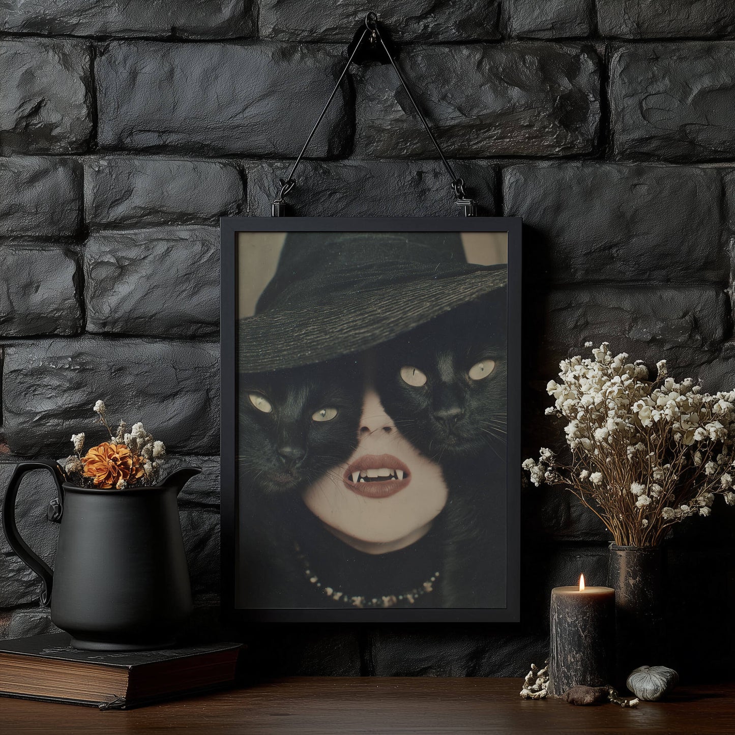 Fangs and Familiars Poster | Witch Art Print | Black Cat Artwork