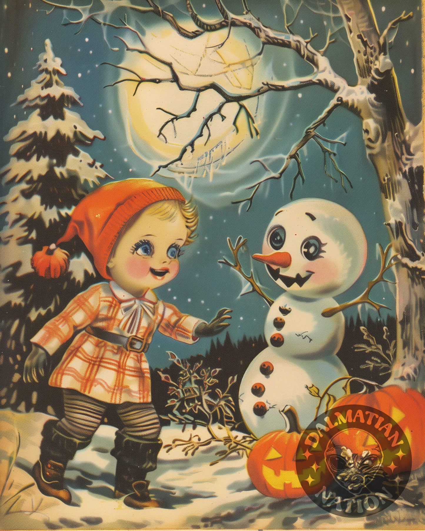 Frost and Fright Vintage Christmas Card