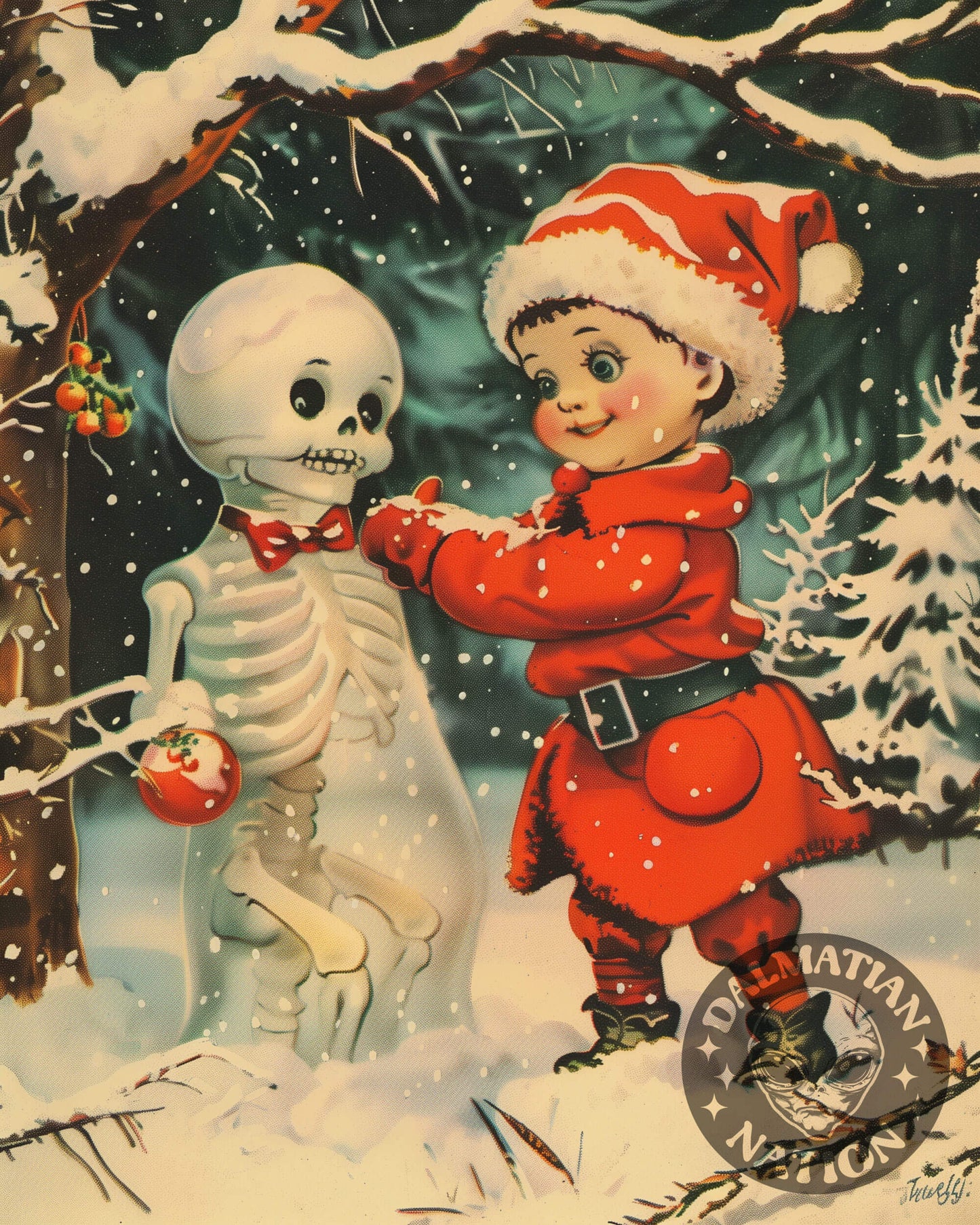 Johnny Makes a Snow Man Vintage Christmas Card