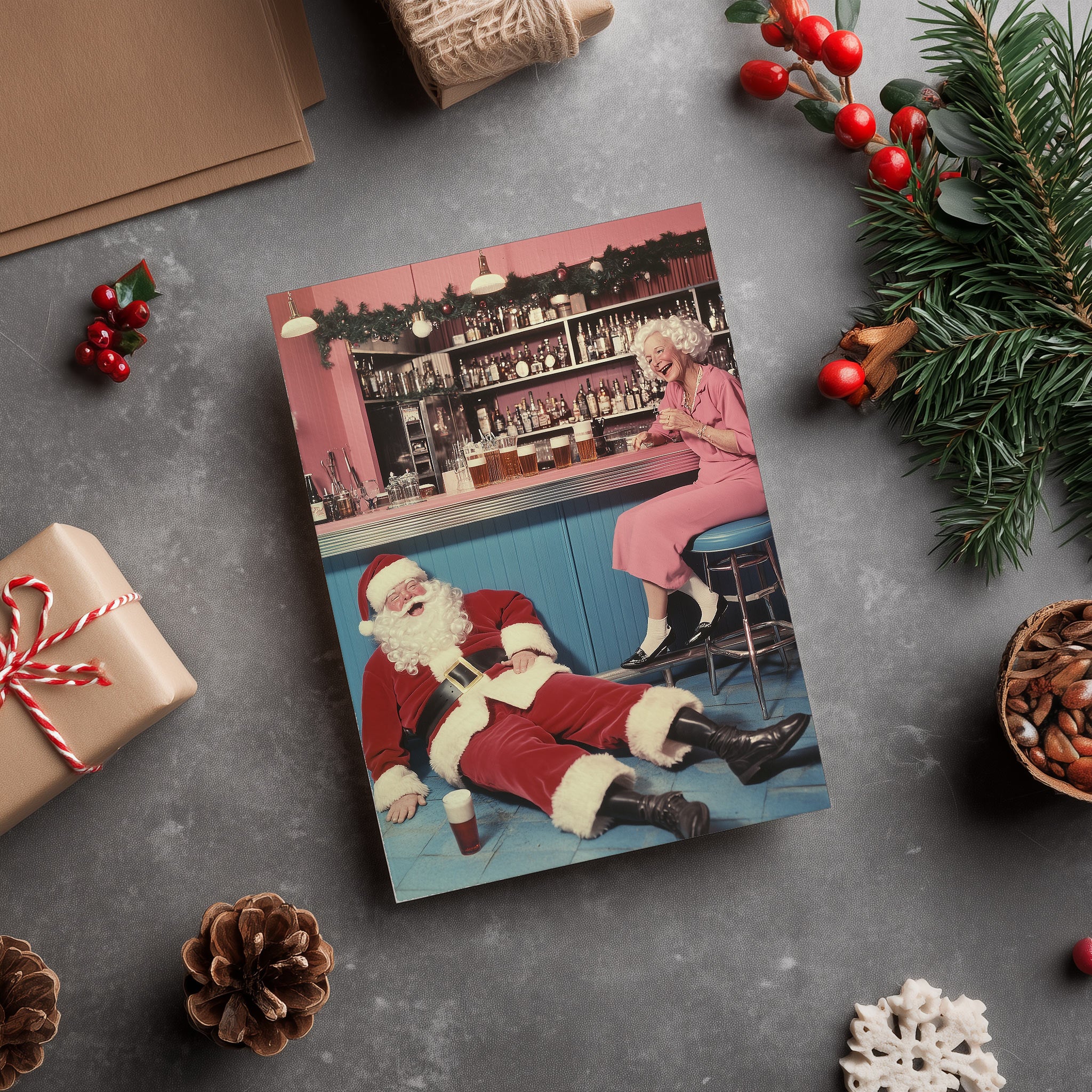 Cheers To Beers Vintage Christmas Card