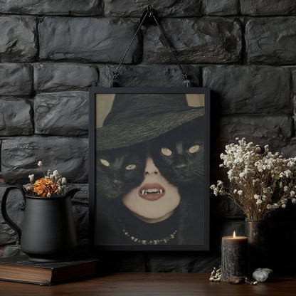 Fangs and Familiars Poster | Witch Art Print | Black Cat Artwork