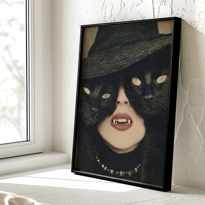 Fangs and Familiars Poster | Witch Art Print | Black Cat Artwork