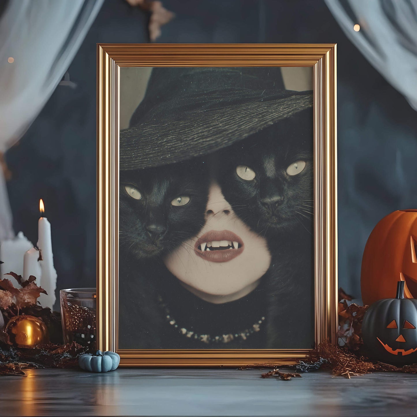 Fangs and Familiars Poster | Witch Art Print | Black Cat Artwork