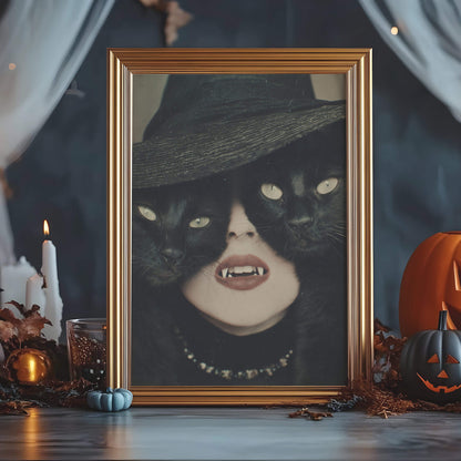 Fangs and Familiars Poster | Witch Art Print | Black Cat Artwork