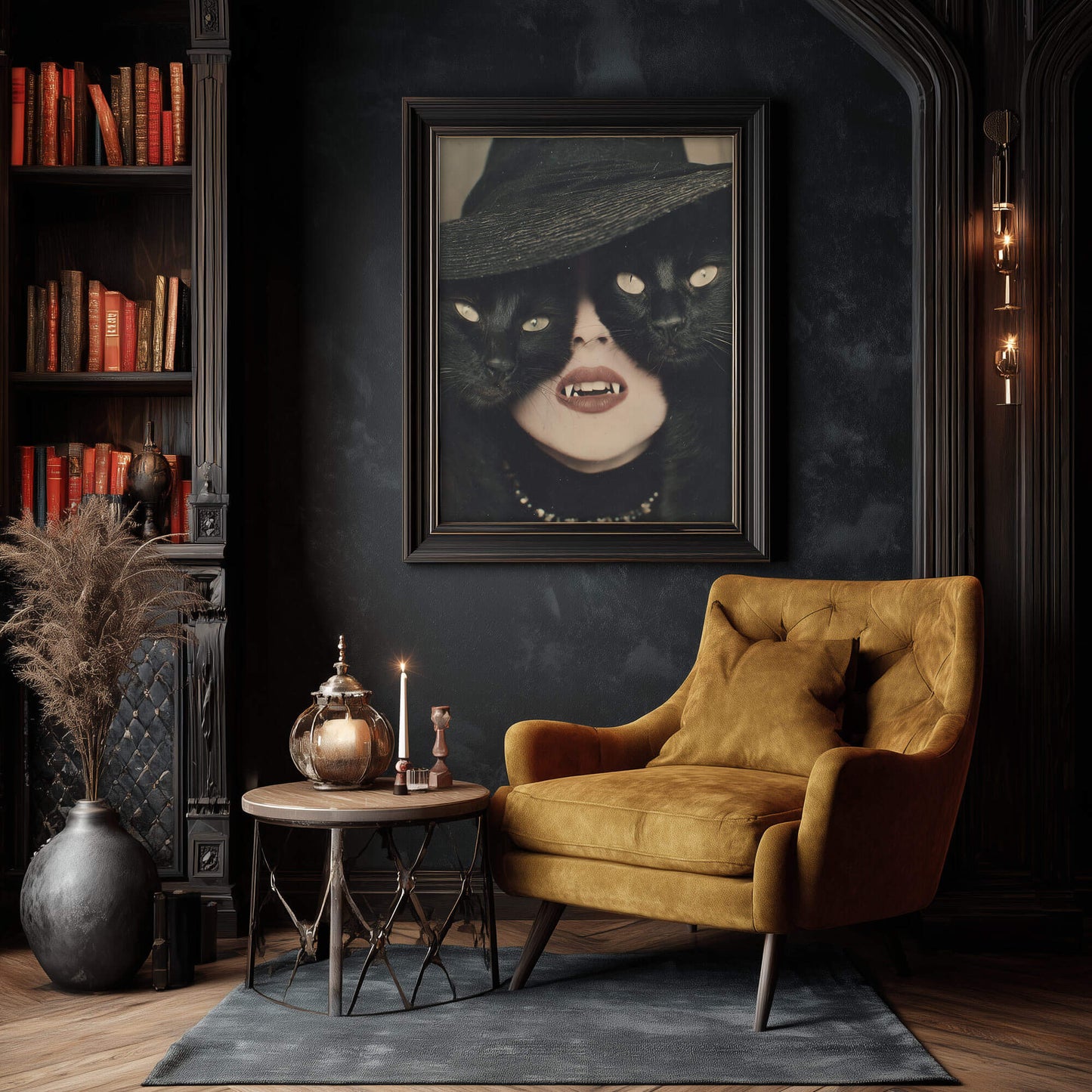 Fangs and Familiars Poster | Witch Art Print | Black Cat Artwork