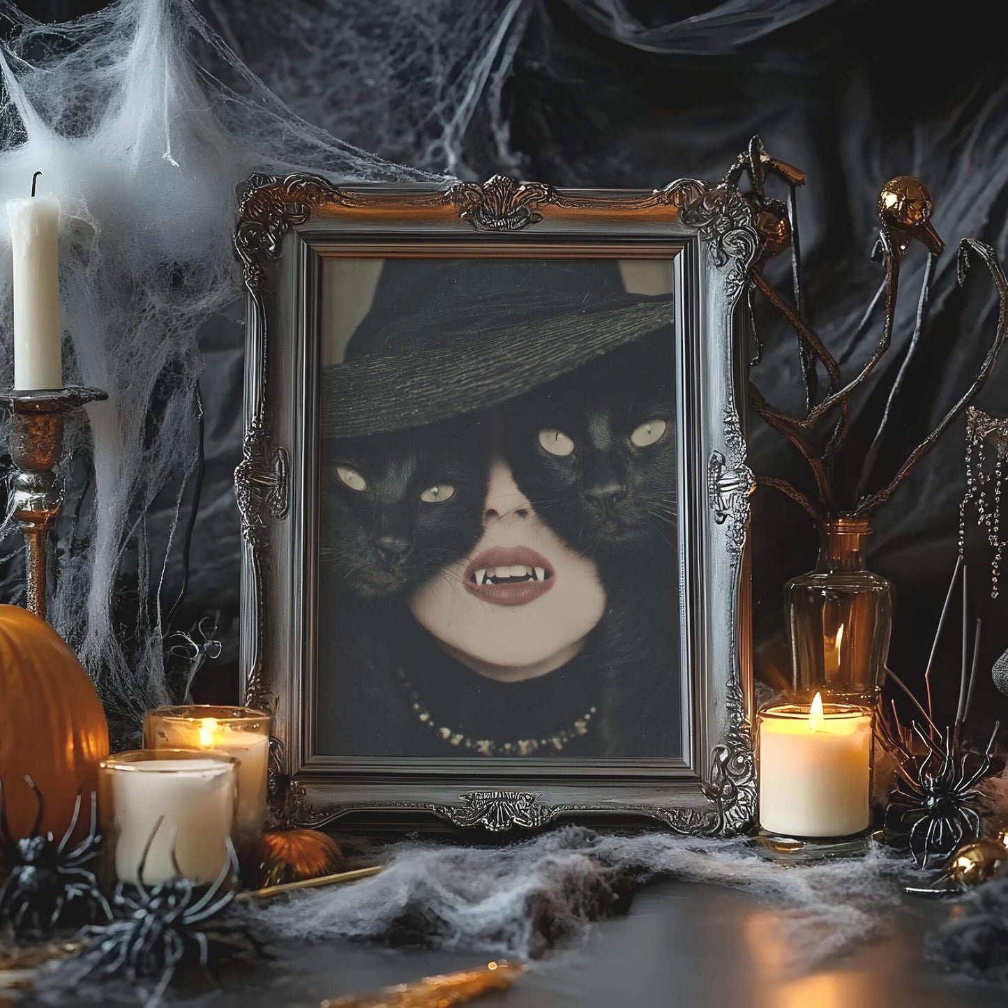 Fangs and Familiars Poster | Witch Art Print | Black Cat Artwork