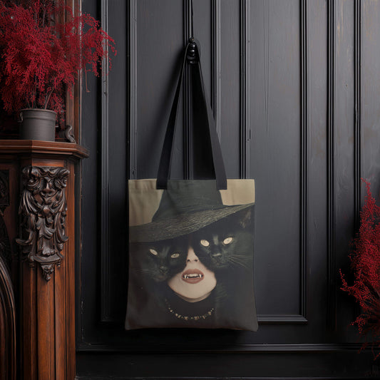 Fangs and Familiars Tote Bag | Black Cat Shopping Bag