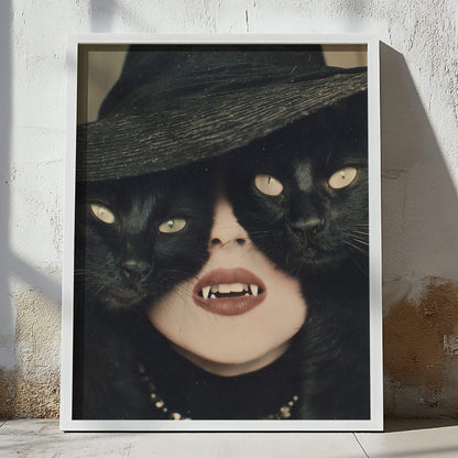 Fangs and Familiars Poster | Witch Art Print | Black Cat Artwork
