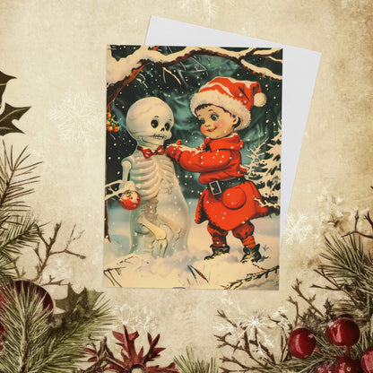 Johnny Makes a Snow Man Vintage Christmas Card