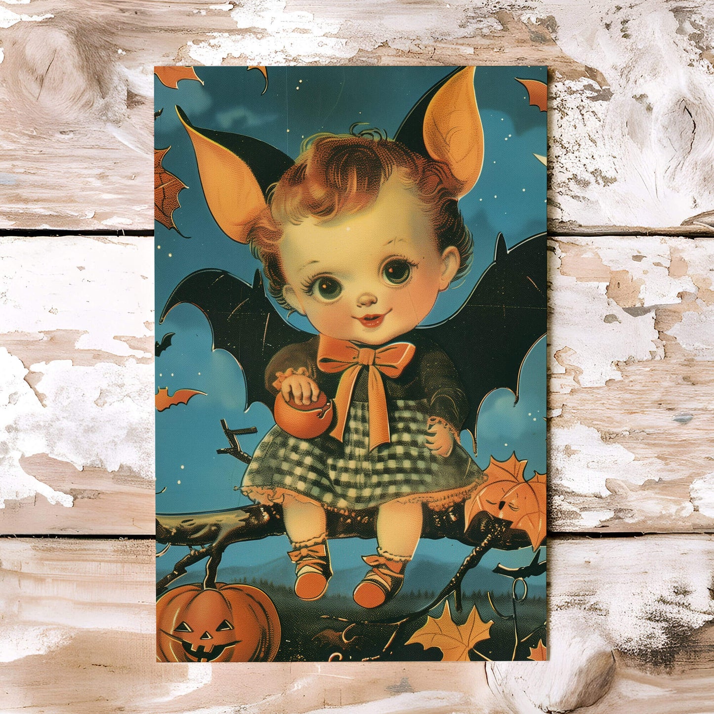 Lil' Bat Outta Hell Postcard | Vintage Halloween Card