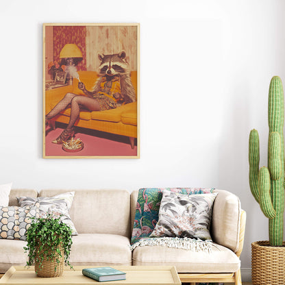 Miss Behavin' Poster | Funny Raccoon Art Print