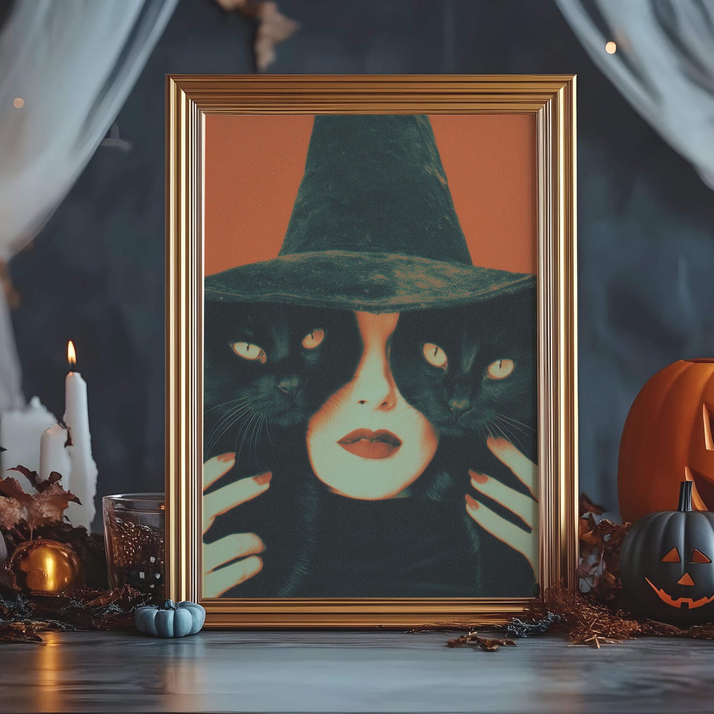 Resting Witch Face Poster | Vintage Halloween Art Print