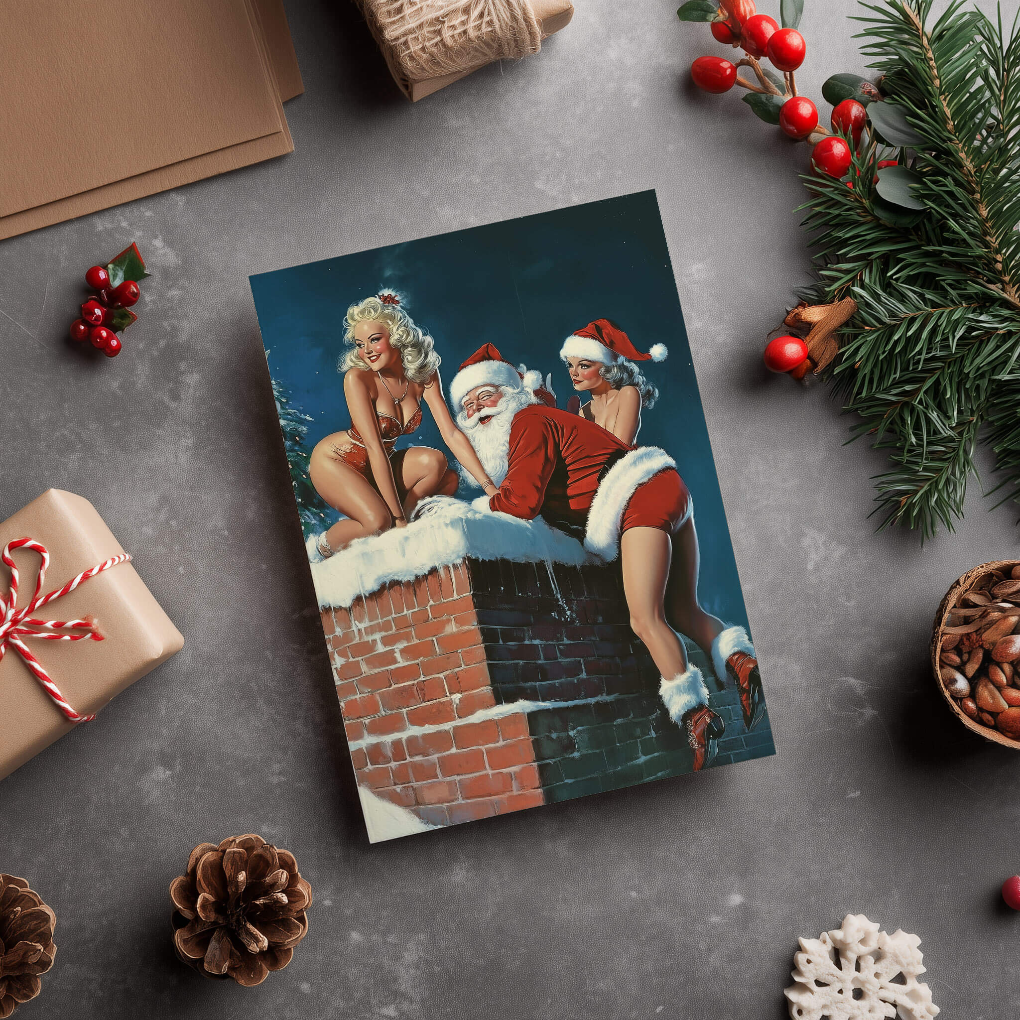 Santa Is Coming To Town Vintage Christmas Card